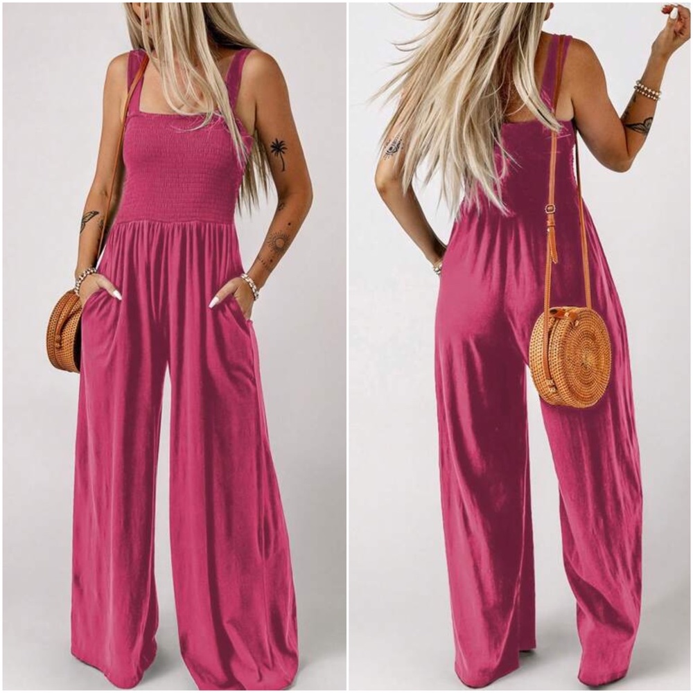 Boho Smocked Pocket Wide leg Cami Jumpsuit - Picture 4 of 5